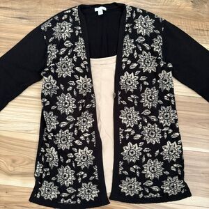 Black and Cream Floral Cardigan